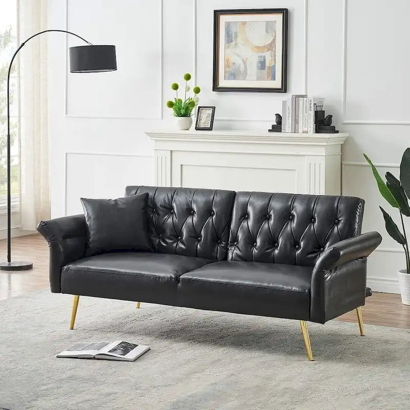 Divano letto futon, divanetto pieghevole convertibile in ecopelle, poltrona letto, chaise longue con braccioli regolabili per piccoli spazi
