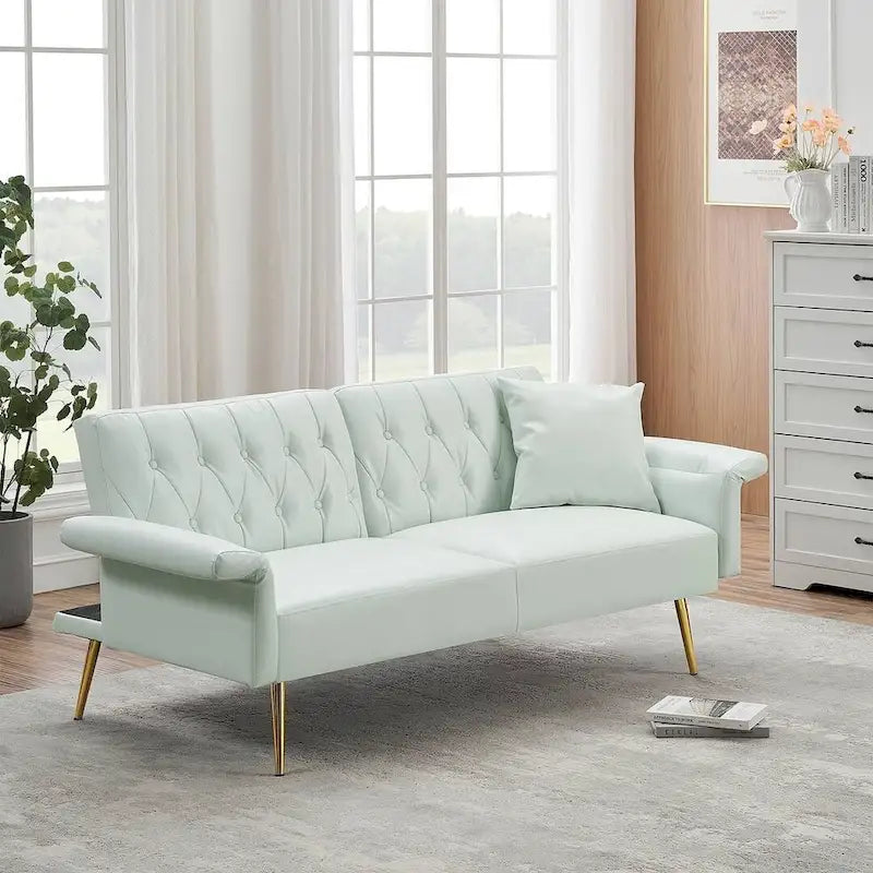 Divano letto futon, divanetto pieghevole convertibile in ecopelle, poltrona letto, chaise longue con braccioli regolabili per piccoli spazi