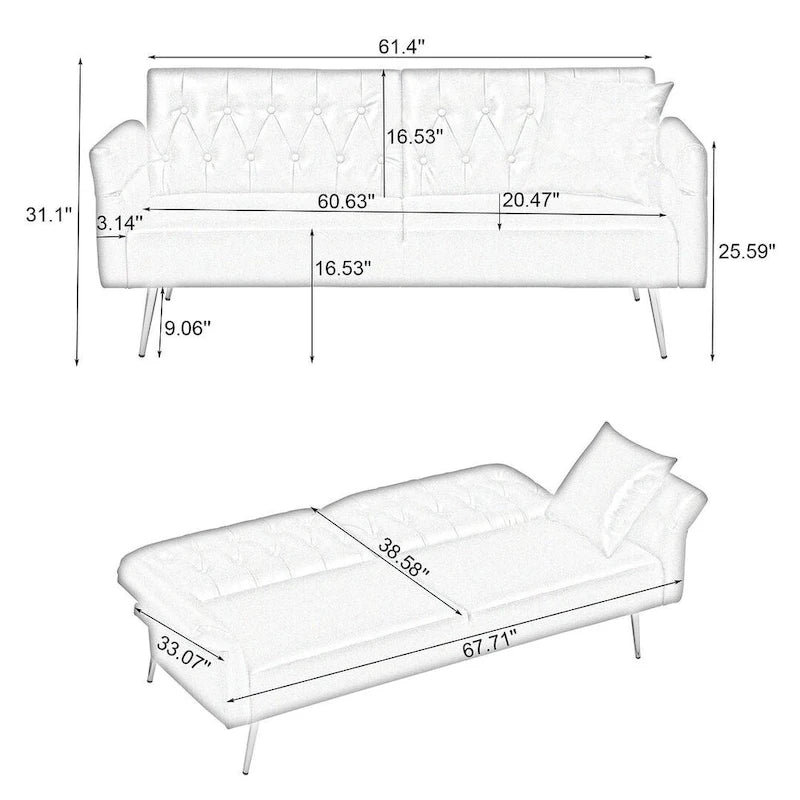 Divano letto futon, divanetto pieghevole convertibile in ecopelle, poltrona letto, chaise longue con braccioli regolabili per piccoli spazi
