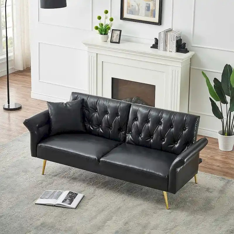 Divano letto futon, divanetto pieghevole convertibile in ecopelle, poltrona letto, chaise longue con braccioli regolabili per piccoli spazi