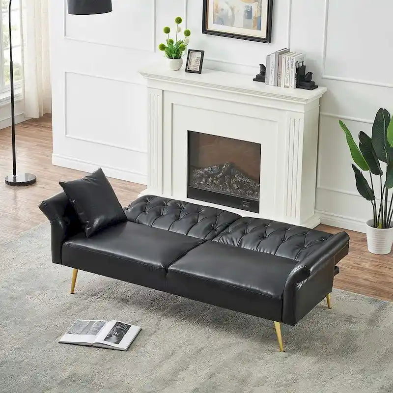 Divano letto futon, divanetto pieghevole convertibile in ecopelle, poltrona letto, chaise longue con braccioli regolabili per piccoli spazi