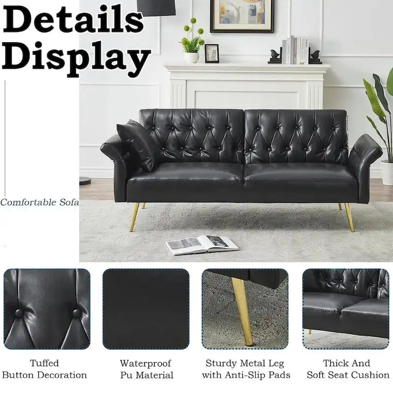 Divano letto futon, divanetto pieghevole convertibile in ecopelle, poltrona letto, chaise longue con braccioli regolabili per piccoli spazi