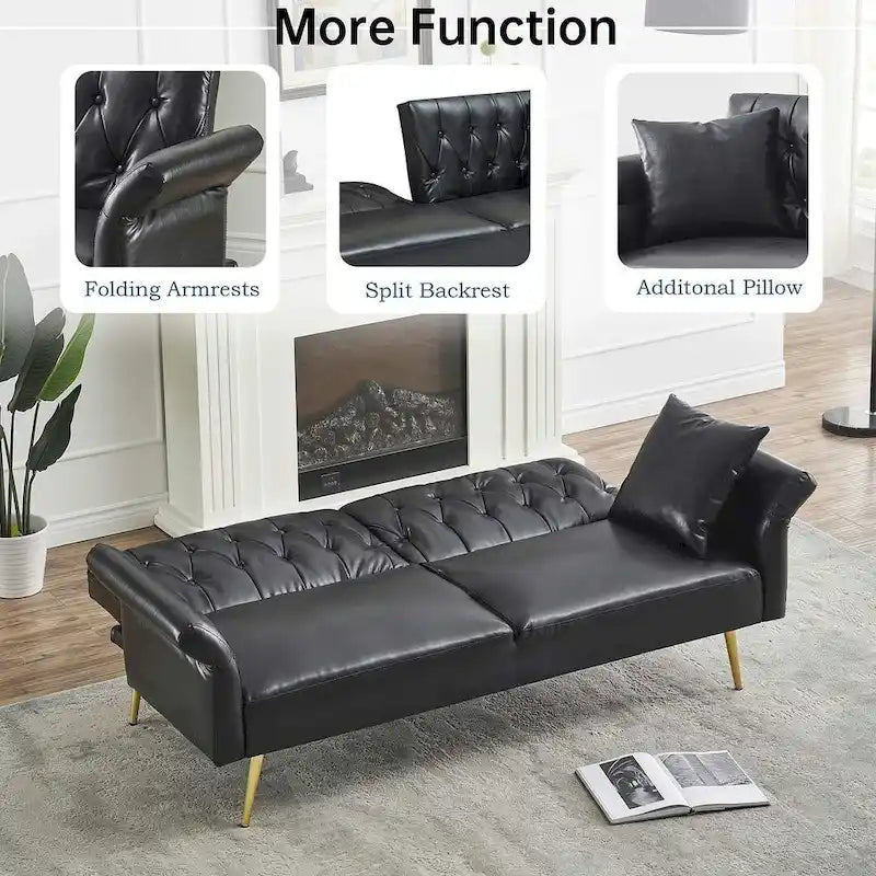 Divano letto futon, divanetto pieghevole convertibile in ecopelle, poltrona letto, chaise longue con braccioli regolabili per piccoli spazi