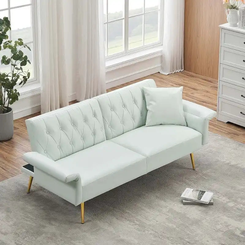 Divano letto futon, divanetto pieghevole convertibile in ecopelle, poltrona letto, chaise longue con braccioli regolabili per piccoli spazi