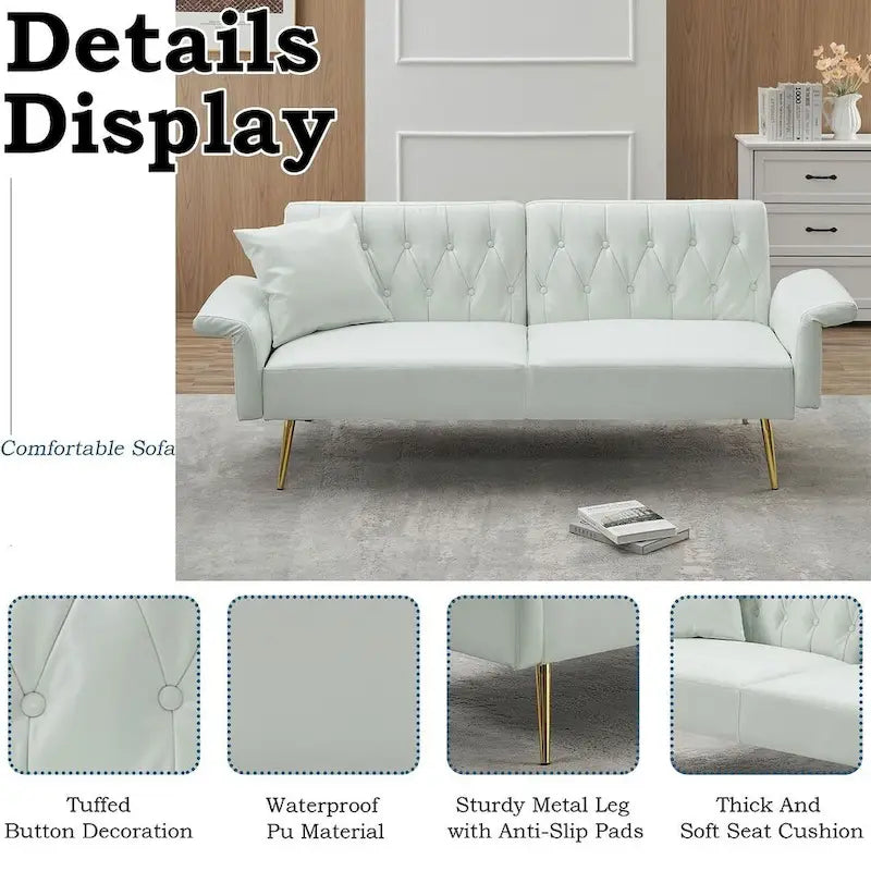 Divano letto futon, divanetto pieghevole convertibile in ecopelle, poltrona letto, chaise longue con braccioli regolabili per piccoli spazi