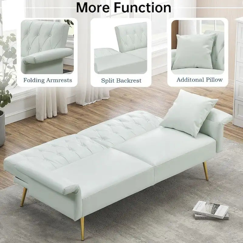 Divano letto futon, divanetto pieghevole convertibile in ecopelle, poltrona letto, chaise longue con braccioli regolabili per piccoli spazi