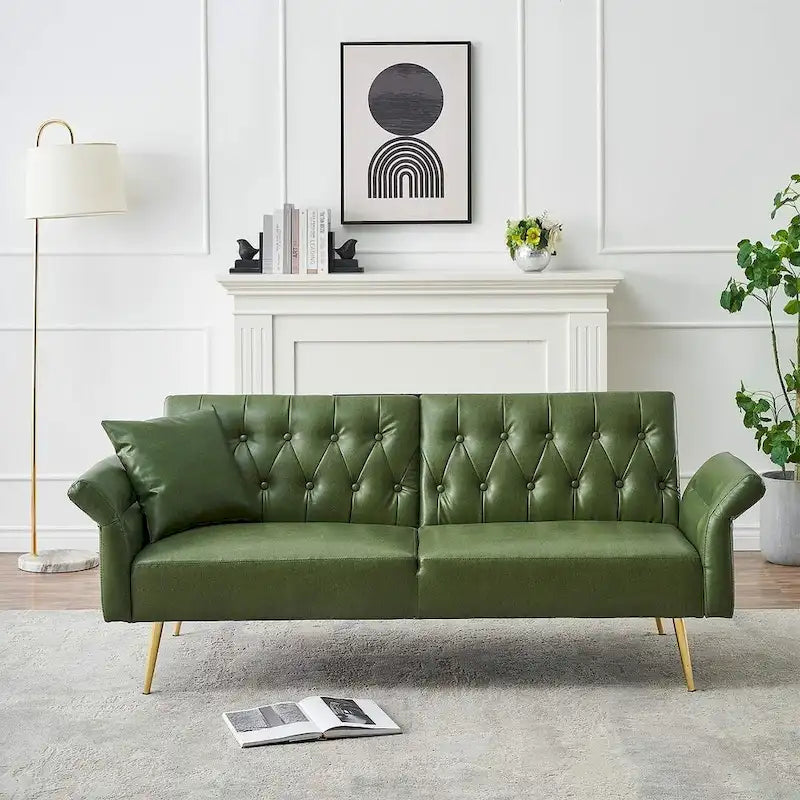 Divano letto futon, divanetto pieghevole convertibile in ecopelle, poltrona letto, chaise longue con braccioli regolabili per piccoli spazi