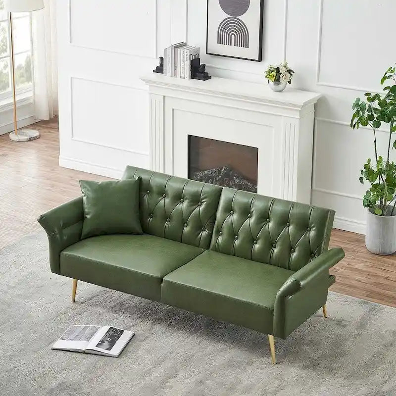 Divano letto futon, divanetto pieghevole convertibile in ecopelle, poltrona letto, chaise longue con braccioli regolabili per piccoli spazi