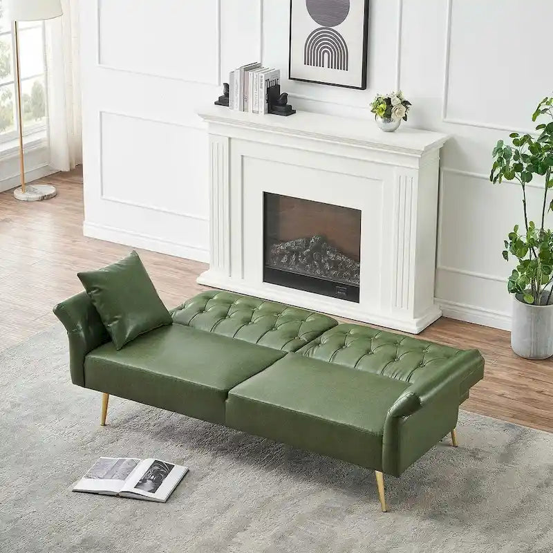 Divano letto futon, divanetto pieghevole convertibile in ecopelle, poltrona letto, chaise longue con braccioli regolabili per piccoli spazi