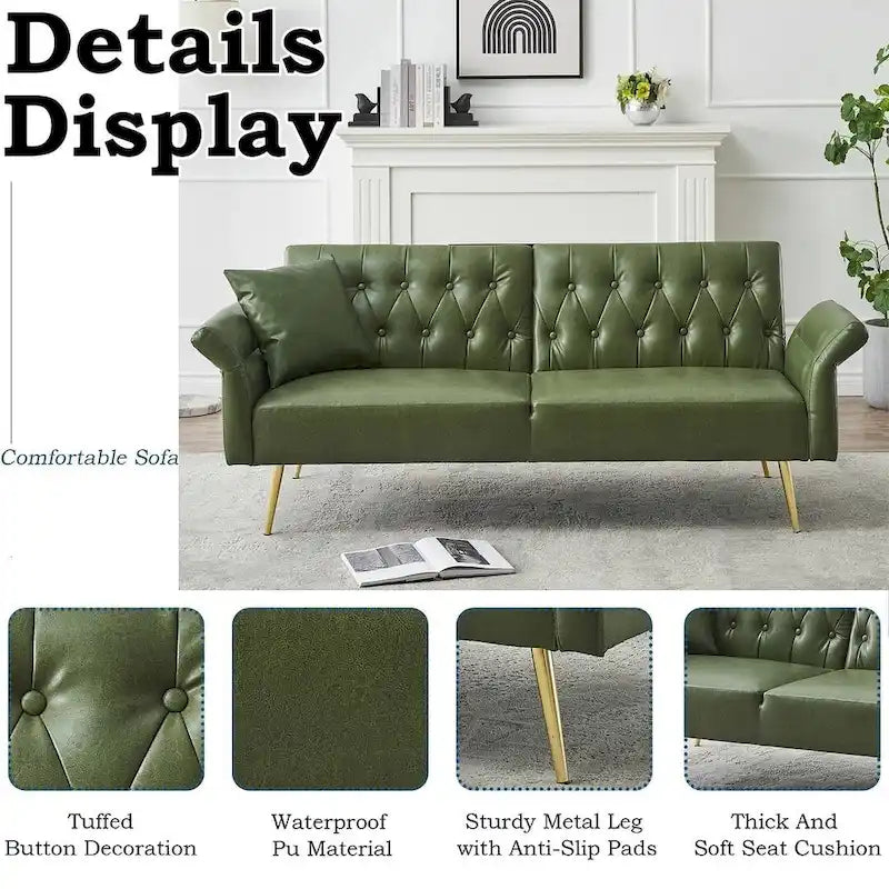 Divano letto futon, divanetto pieghevole convertibile in ecopelle, poltrona letto, chaise longue con braccioli regolabili per piccoli spazi
