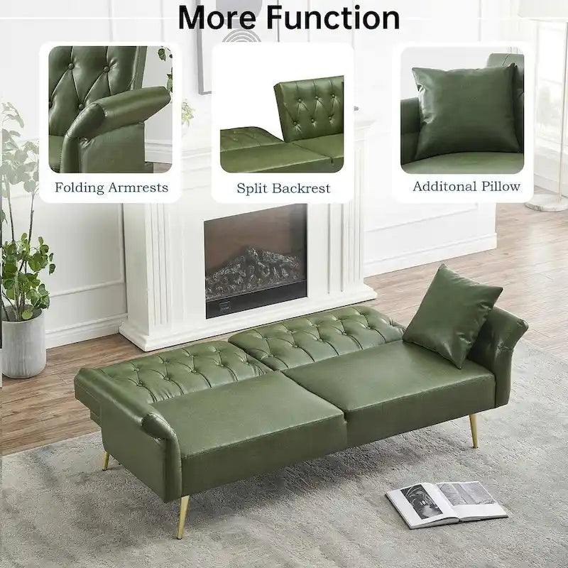 Divano letto futon, divanetto pieghevole convertibile in ecopelle, poltrona letto, chaise longue con braccioli regolabili per piccoli spazi