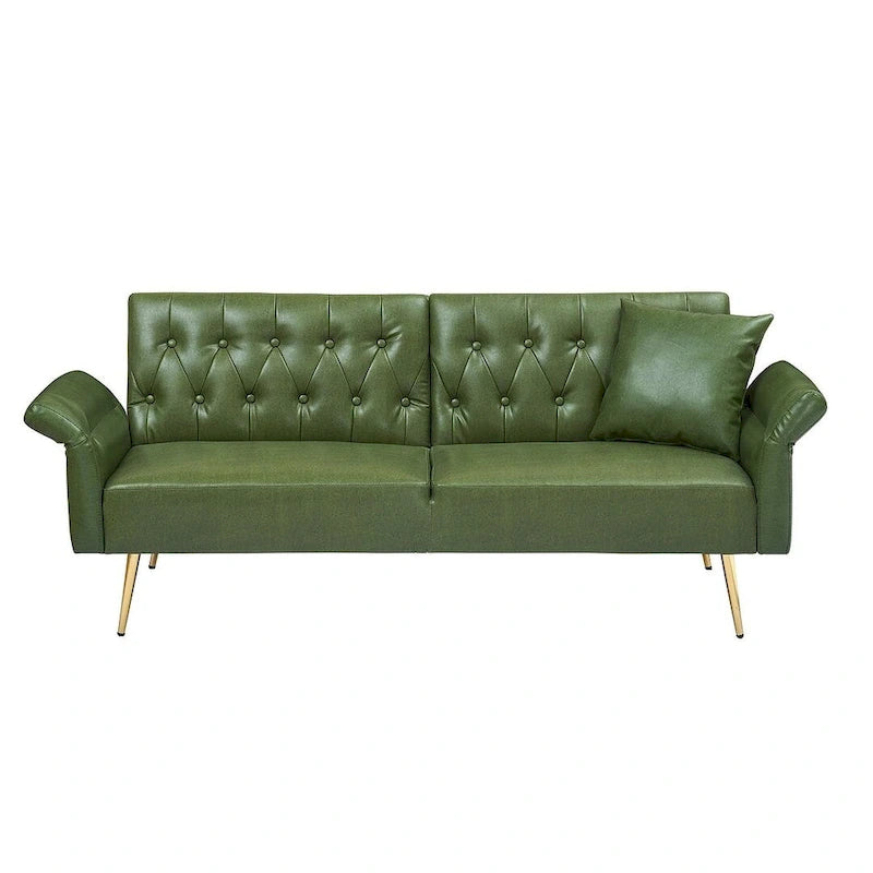 Divano letto futon, divanetto pieghevole convertibile in ecopelle, poltrona letto, chaise longue con braccioli regolabili per piccoli spazi