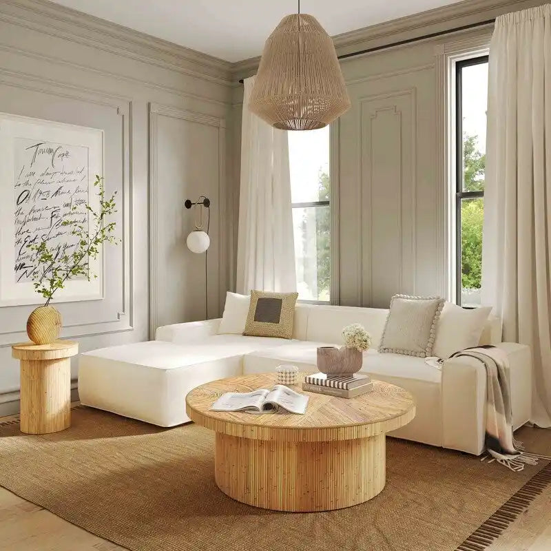 Tavolino laterale in rattan con struttura intrecciata naturale e design compatto
