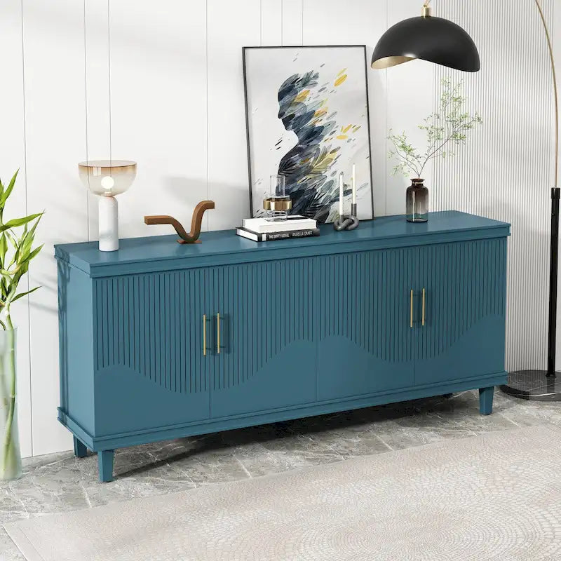 70 Zoll großer Aufbewahrungsschrank mit 4 Türen für Wohnzimmer, Küche, Schlafzimmer und Flur - Olivgrün, Marineblau, Pfauenblau