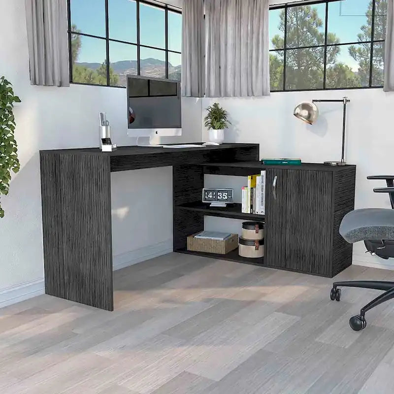 L-förmiger Schreibtisch für Büro, Wohnzimmer, Apartment, Smokey Oak