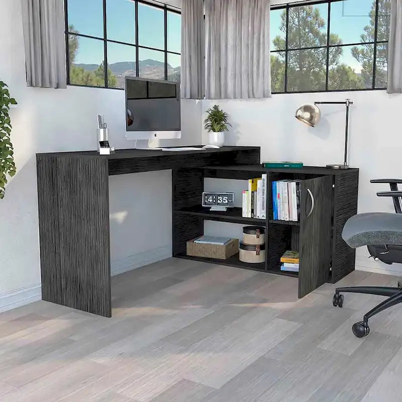 L-förmiger Schreibtisch für Büro, Wohnzimmer, Apartment, Smokey Oak