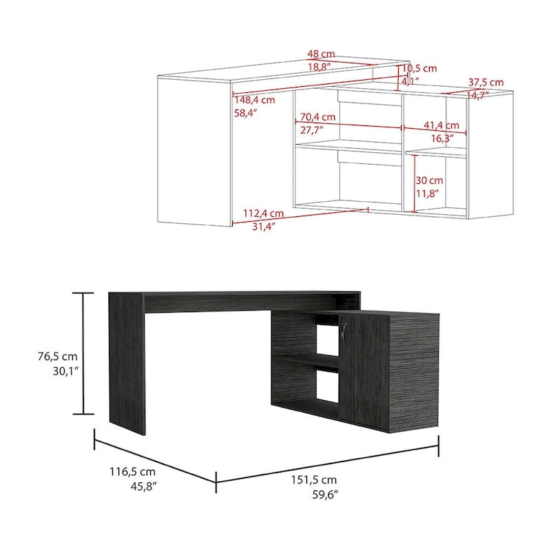 L-förmiger Schreibtisch für Büro, Wohnzimmer, Apartment, Smokey Oak