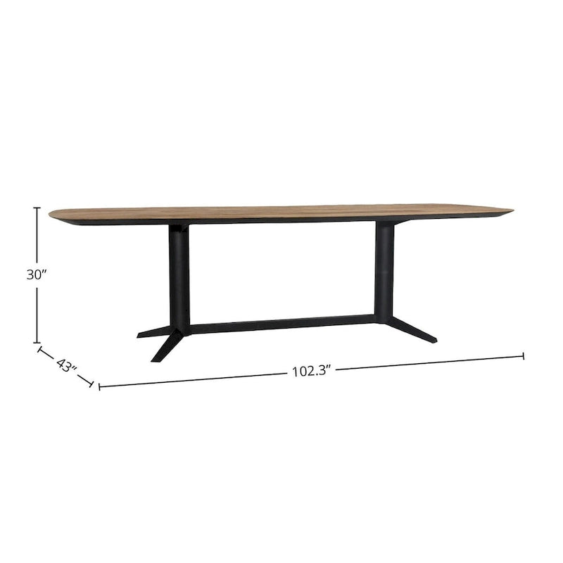 102-Inch Wide Teak Wood Dining Table in Black for 8-10 People